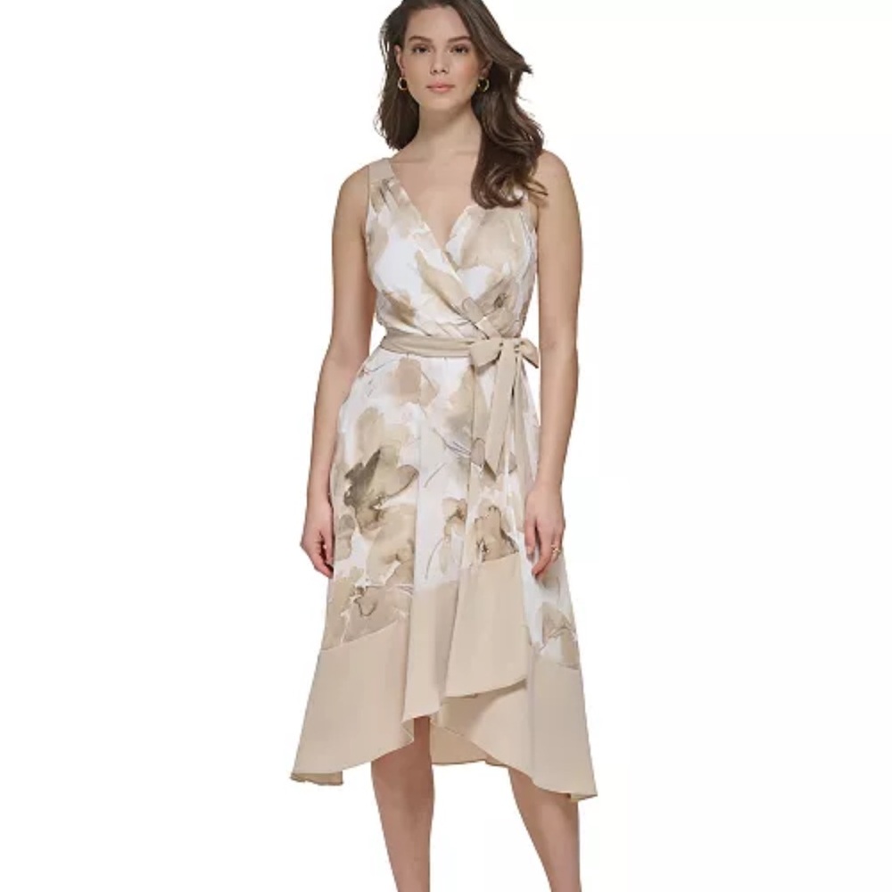 NWT DKNY Beige Floral High Low Dress